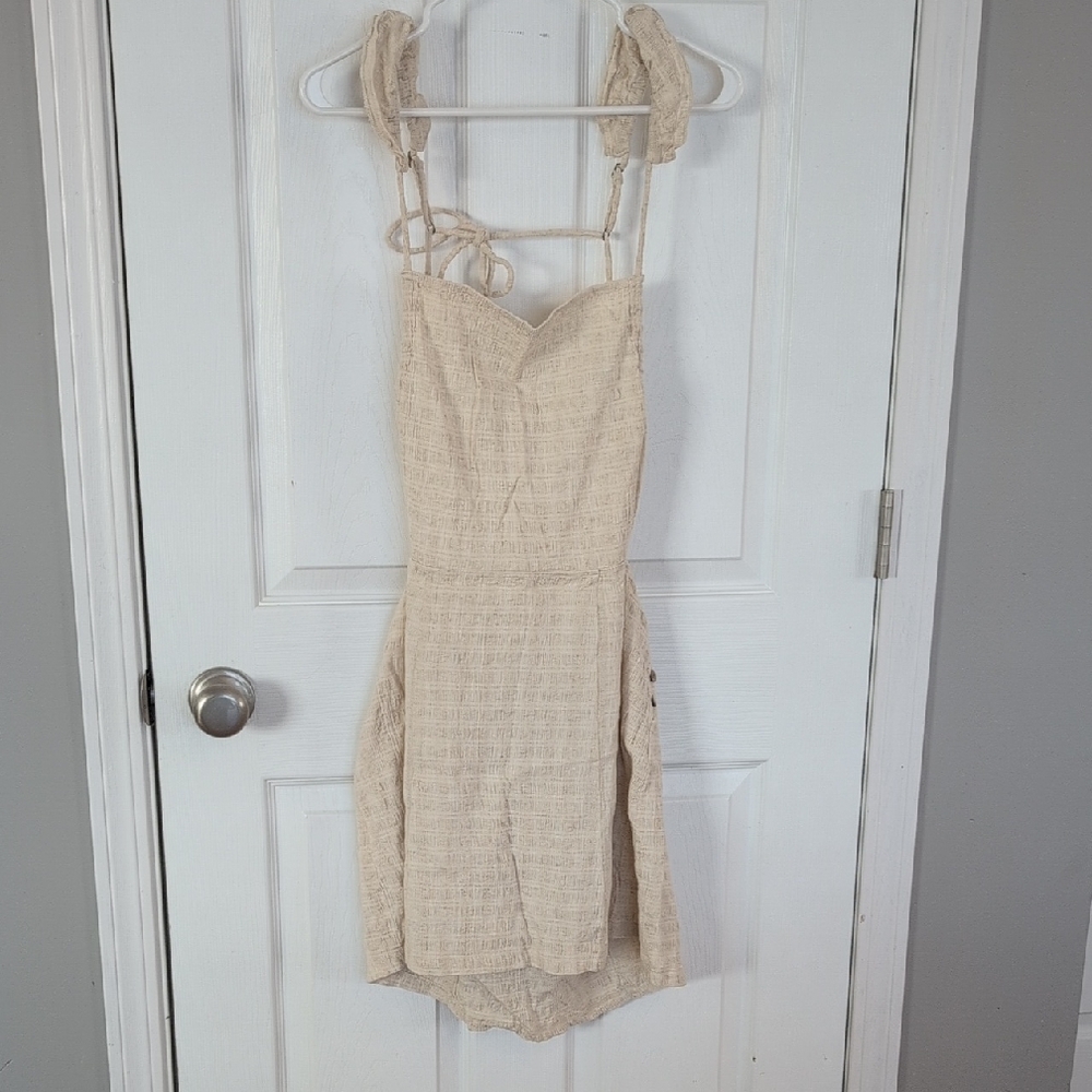 Free People Cream Textured Mini Apron Dress